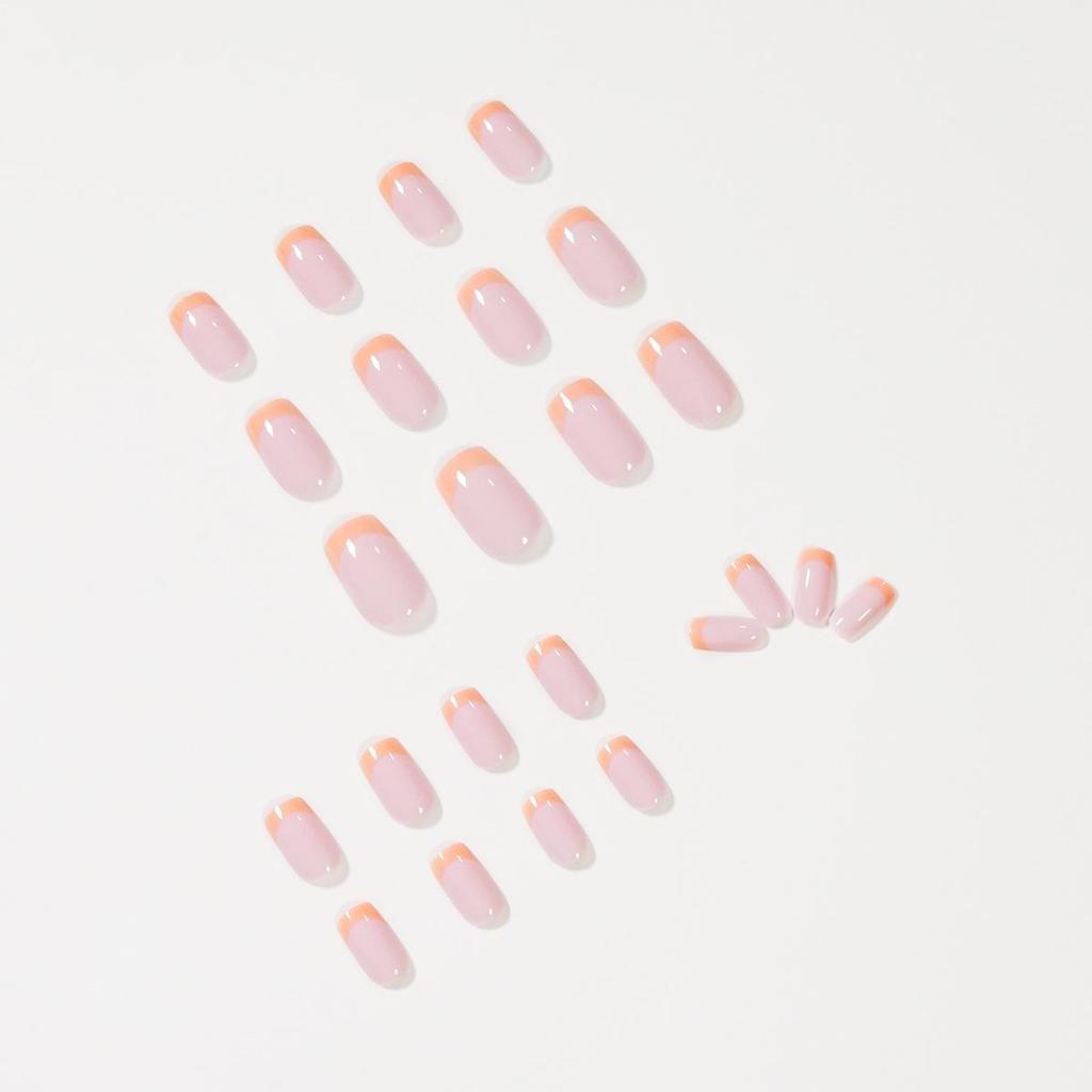 Nahý Oranžový Francouzský Perlový Nosící Nehet Hotová Nehtová Umělecká Náplast Umělý Nehet Náplast na Nehty Voděodolná Odnímatelná