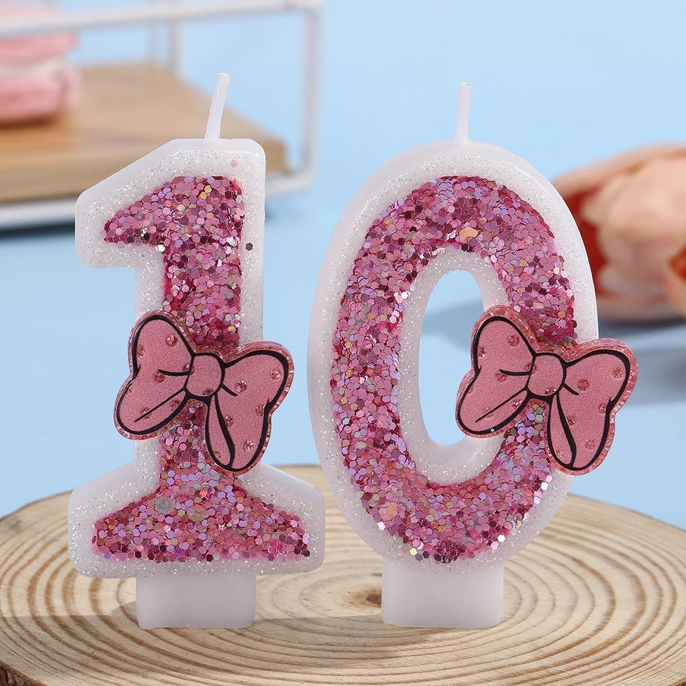Handmade Overlock Bow Number Birthday Candles for Cake Decoration and Party Atmosphere