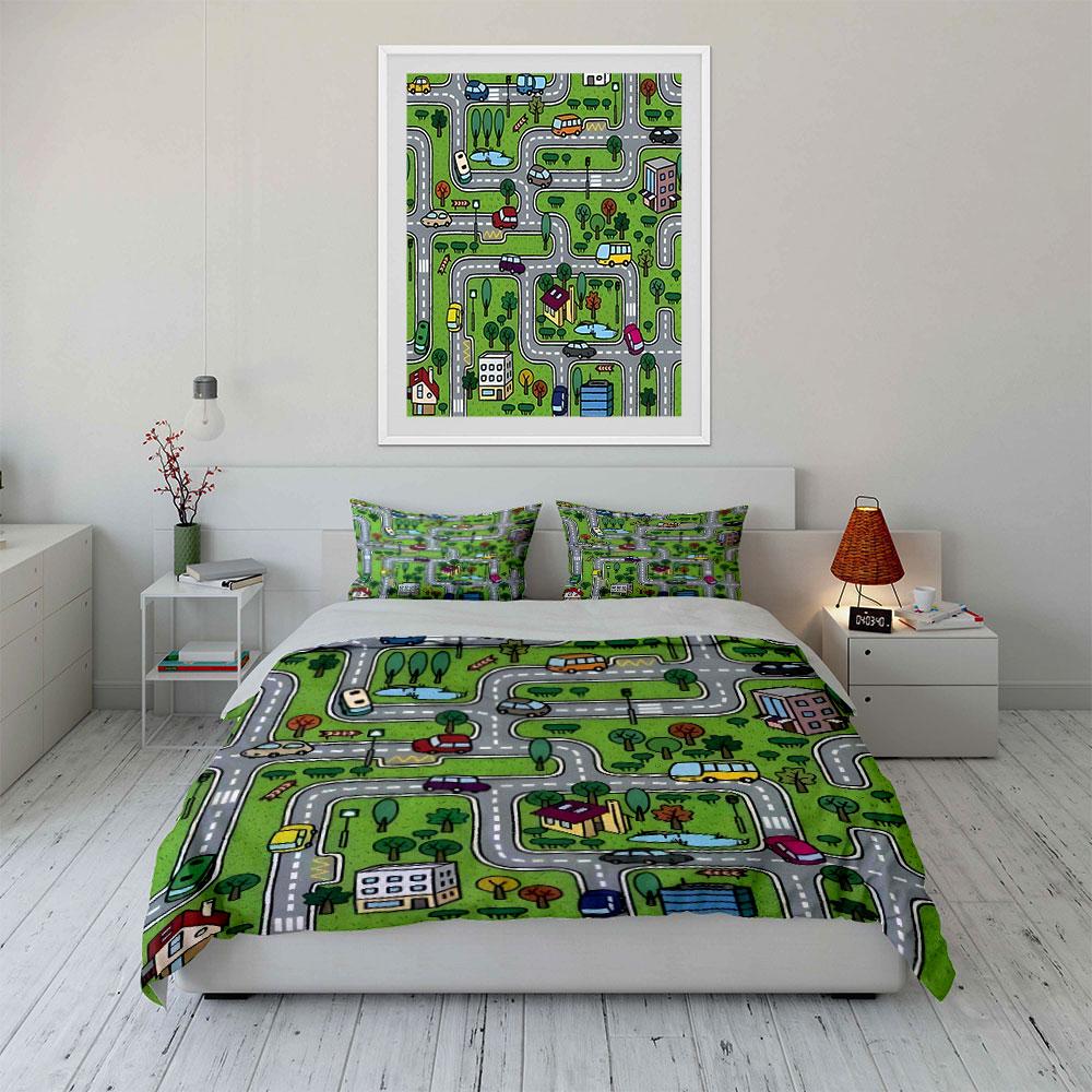 Complex Roads With Vehicles Bedding Set For Kids Luxury Gift 3Pcs Digital Print Comforter Set Soft Comfortable Breathable