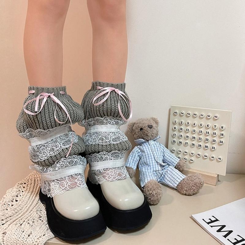Lolitas Leg Warmer Y2K Knitted Leg Sleeves Goth Baggy Cuffs Ankle Heap Socks JK Uniform Foot Cover Lace Frilly Leg Socks