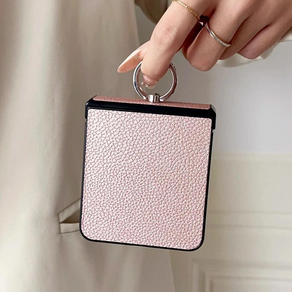 High-end Busine Sle Litchi Texture Leather Foldable Phone Case for Samsung Galaxy Z Flip 7 6 5 4 3 Ring Holder Protection Cover