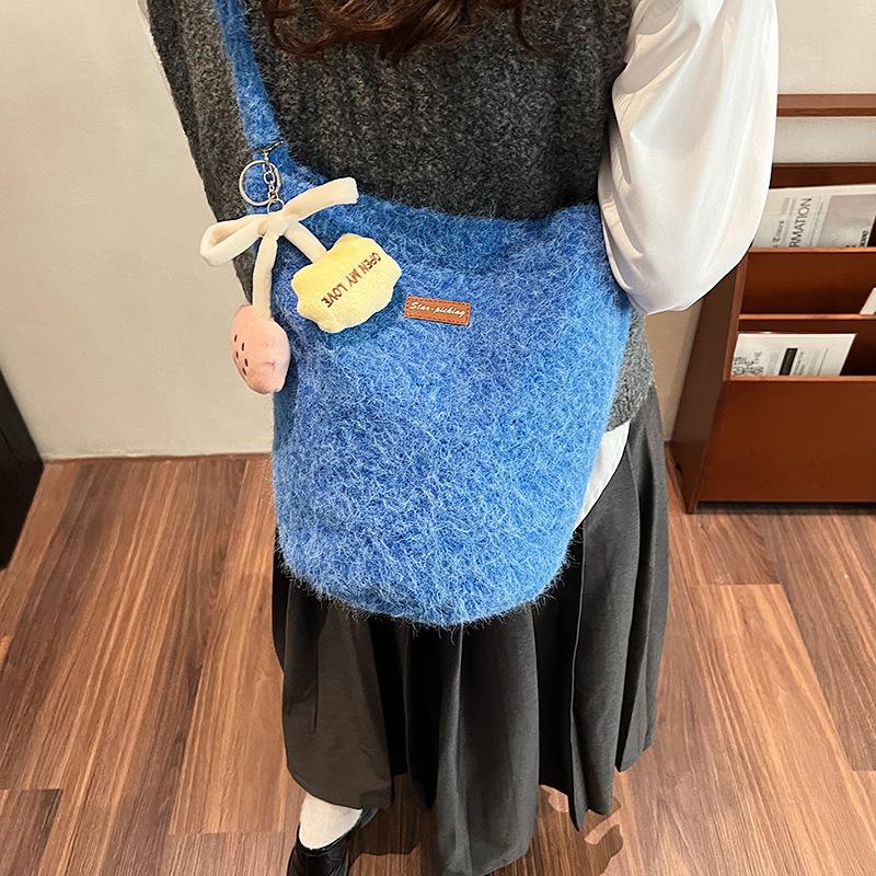Huge Good-looking Autumn and Winter Design Plush Yellow Fruit Tree Soft Plush Soft Shoulder Bag Women's Oblique Span Bag Tote Bag