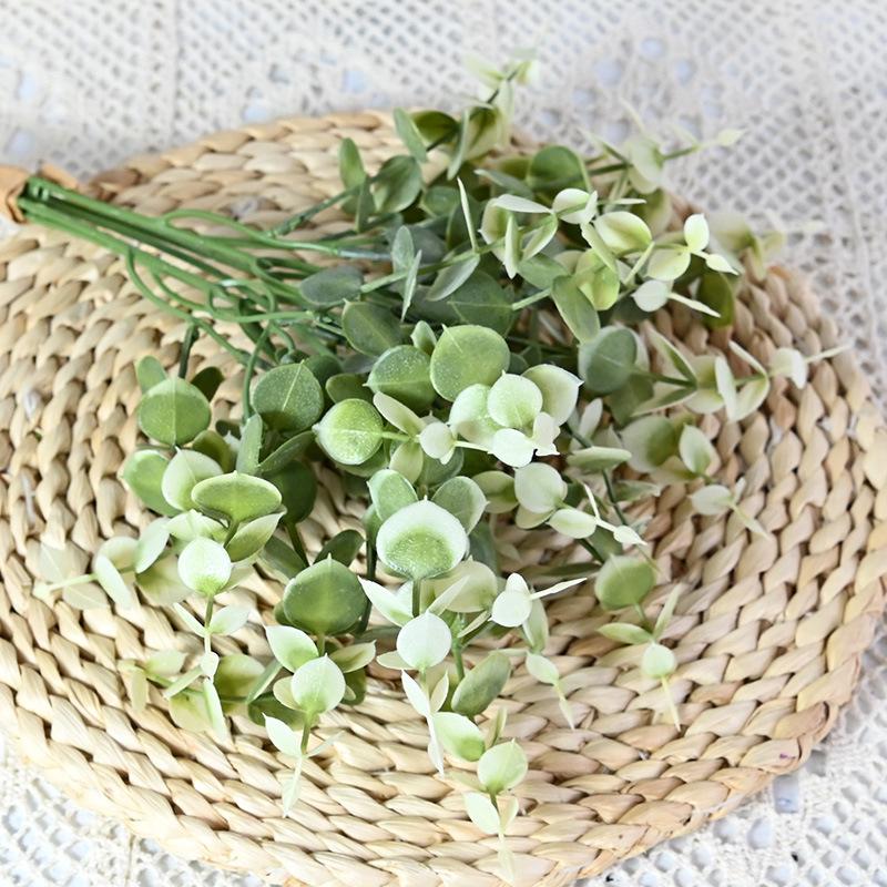 5-Fork Simulated Eucalyptus Leaf Handwritten Bouquet, Plastic Green Plants, Flower Arrangement Decorative Plastic Fake Flower