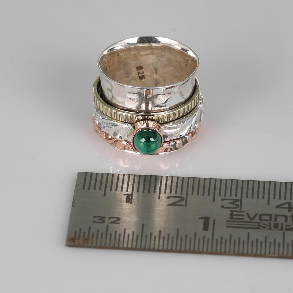 Sterling Silver Malachite Ring, Meditation Spinner Ring, Fidget Anxiety Ring, Gift For Her