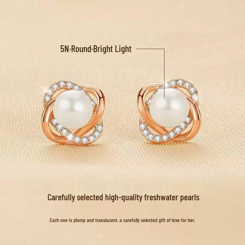 2023 Four-Leaf Clover Pearl & Diamond S925 Sterling Silver Stud Earrings – Retro, Versatile Jewelry for Women