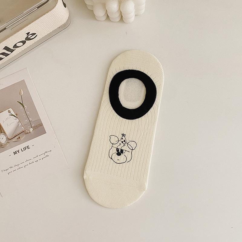 Summer Thin Boat Socks for Women, Cotton Socks, Breathable Short Socks, Summer Cartoon, Shallow Mouth, Non-dropping and Invisible Socks