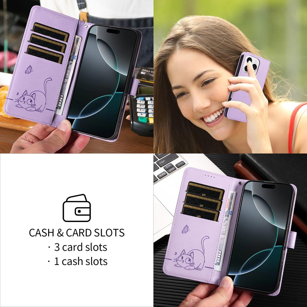 Magnetische Leder-Brieftasche Flip Cover Hülle für Xiaomi Redmi Note 8 8T 9 10 11 12 13 14 Pro 4G 5G | Geprägtes Design mit Katze & Schmetterling