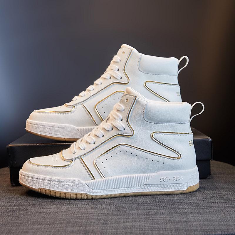 Белые женские высокие кроссовки из натуральной кожи - 2024 г корейский стиль дышащая всесезонная повседневная обувь на плоской подошве 37 4398₽