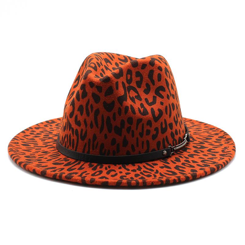 Men'S And Women'S Leopard Print Woolen Top Hat Jazz Hat Felt Hat