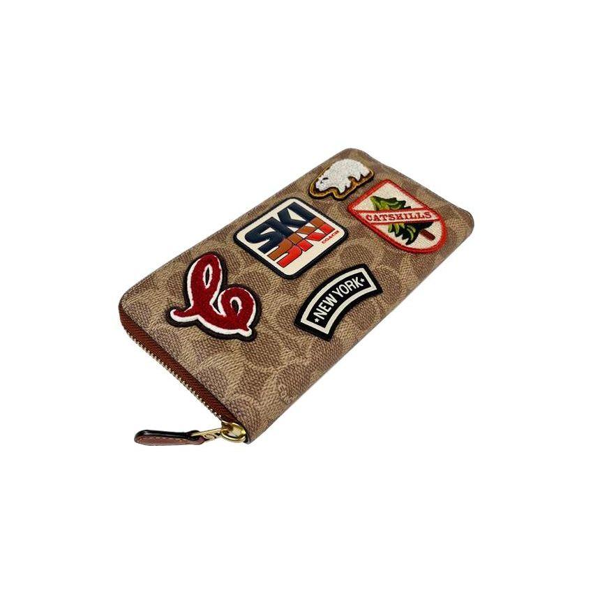 Coach Accordion Zip 20 Vintage Comic Patch Long Wallet Women Wallet Brown C7204-B4NQ4