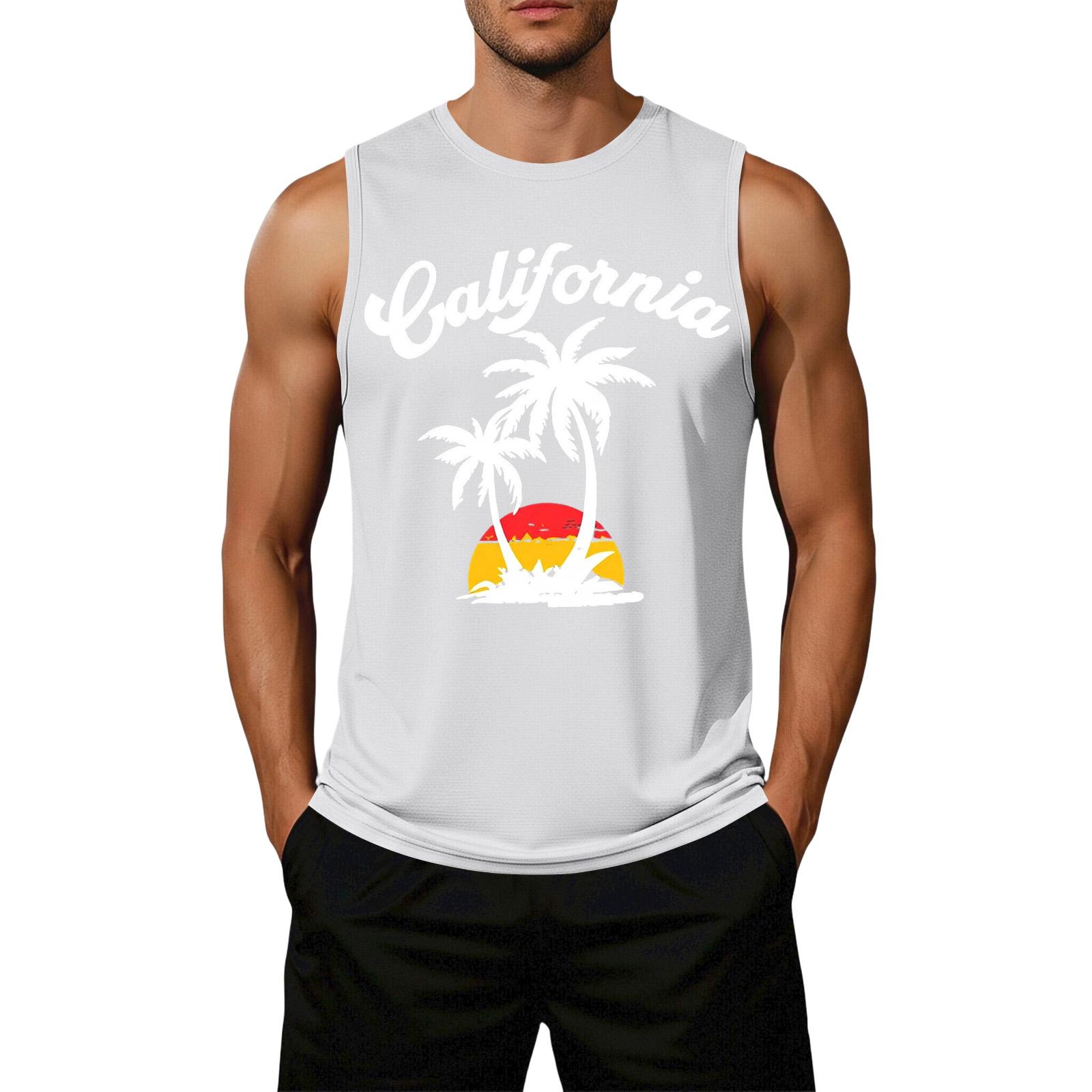 

Men Sleeveless Casual Tank Top Loose Fit Summer Beachwear Palm Tree Graphic Print Lightweight Cotton Blend Shirt XXXXXL білий