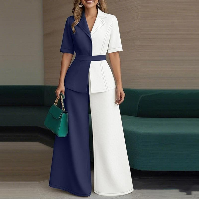 ZANZEA Women Patchwork Short Sleeve Blouse and Long Pants Casual Two Piece Suit Sets