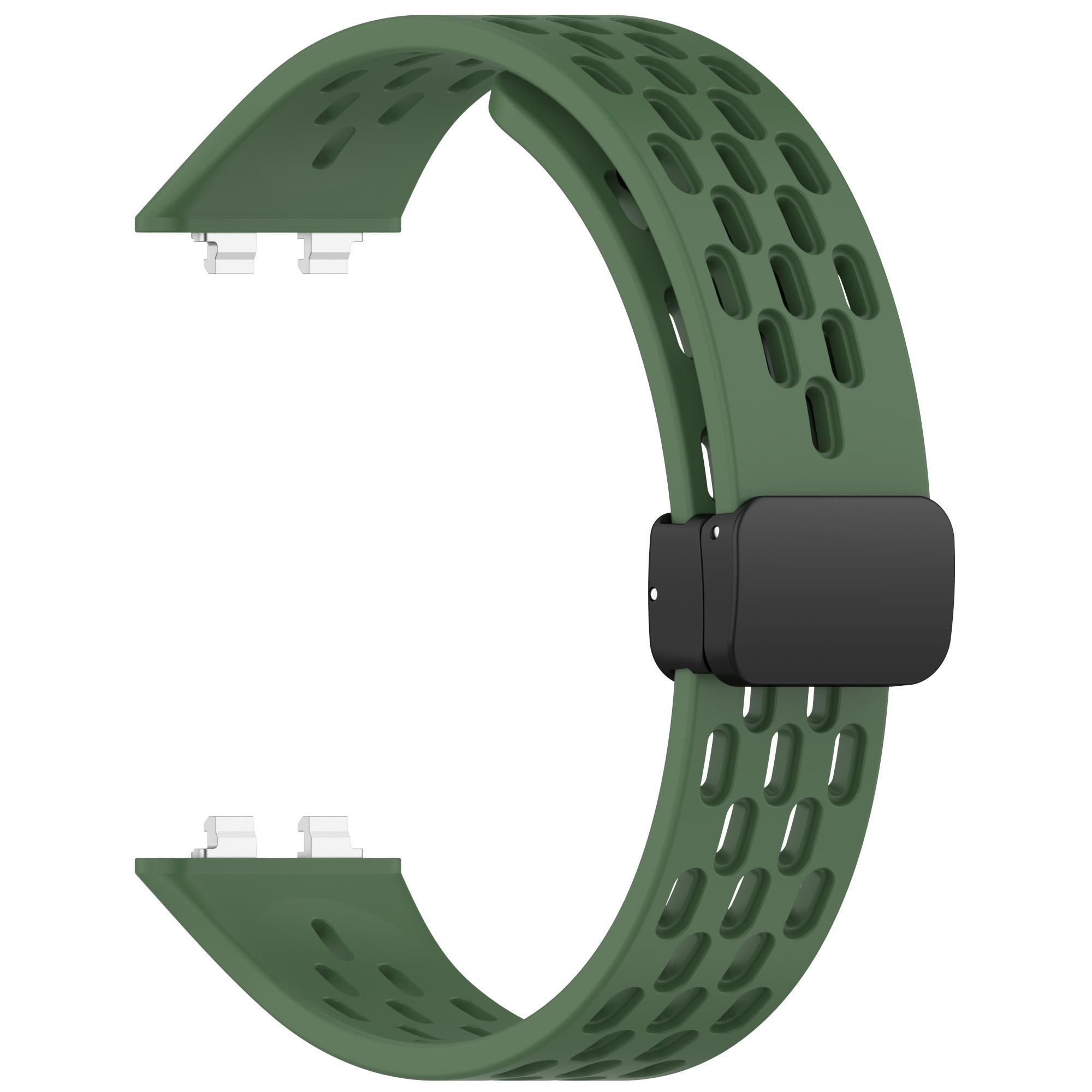 

Magnetic Buckle Mesh Silicone Strap For Huawei Band 11 Pro Sport Breathable Watch Band For Huawei Smart Band 11 Replacement Bracelet Huawei Band 11 Pro зелений