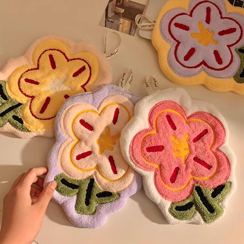 Blumenform Handtuch Super Saugfähig Reinigungstuch Badezimmer Küche Aufhängbar Handwisch Tuch Verdickt Taschentuch Spültuch