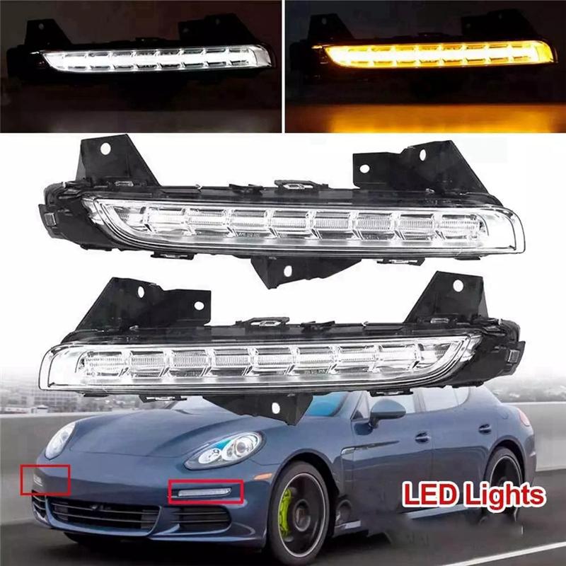 Authentic Car Front Bumper LED Daytime Running Light DRL Turn Signal Lamp For Porsche Panamera 2014-2017