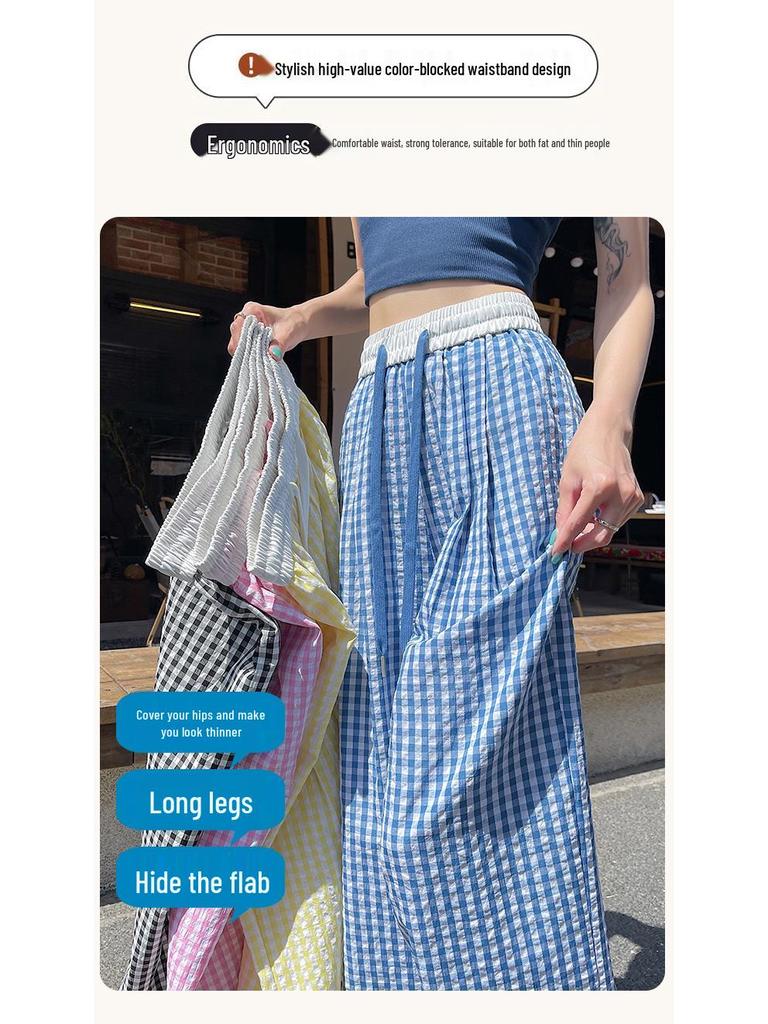 Women's Pink Plaid High-Waist Wide-Leg Pants - 2025 Collection