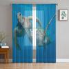 Blue Ocean Green Turtle Tulle Curtains For Living Room Bedroom Decoration Sheer Voile Window Curtains Party Drapes Panels