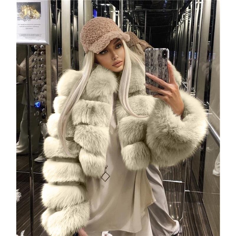 Luxury Faux Fur Jacket For Women Lapel Long Sleeve Spliced Short Warm Furry Winter Coat
