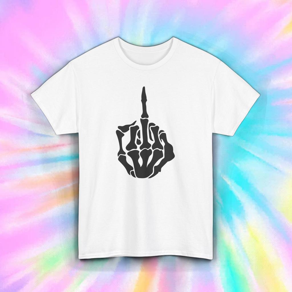 Skeleton Middle Finger T-Shirt | Funny Gothic Skeleton Hand Graphic Tee | S-5XL