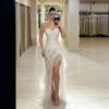 European and American New Tube Top White Pearl Pleated Sleeveless Sexy Spice Girl Slim-fit Hip-wrapped Dress Evening Dress