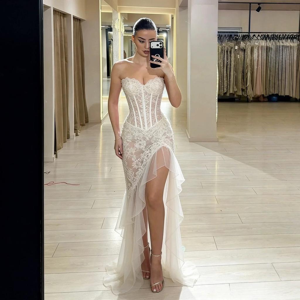 European and American New Tube Top White Pearl Pleated Sleeveless Sexy Spice Girl Slim-fit Hip-wrapped Dress Evening Dress