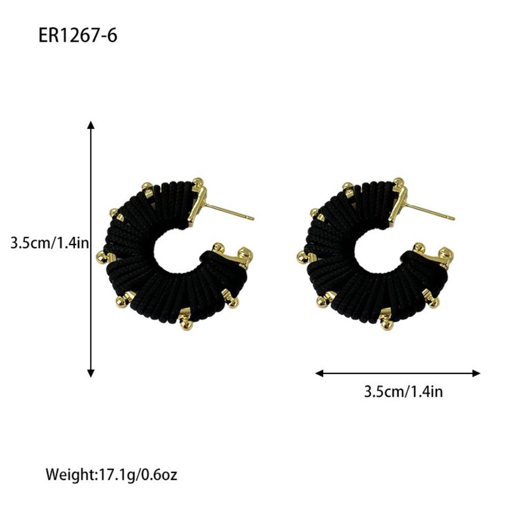 Temperament Retro Maillard-style Leather Rope Weaving C-shaped Stripes Steel Needle Stud Earrings for Women Jewelry Accessories
