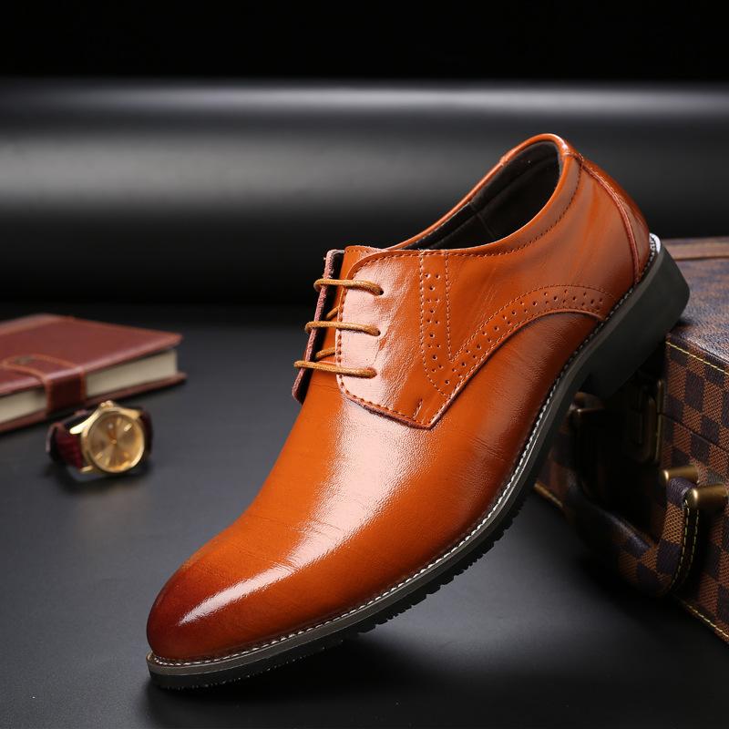 Men's Pointed-toe Gentleman's Trendy Leather Shoes Men's Formal Single Shoes Large Size Business Men's Shoes Lace-up Casual Comfortable Shoes