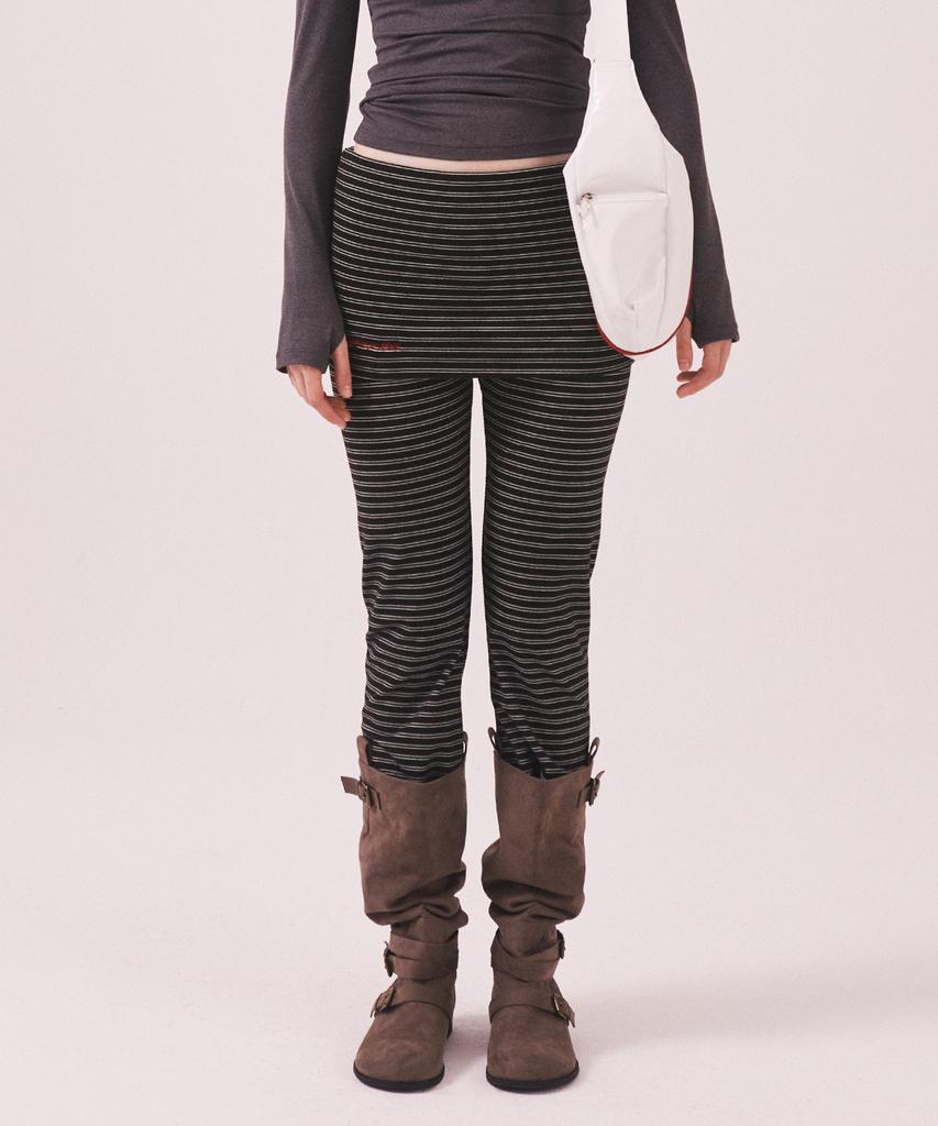 Minasu Brushed Striped Skirt Pants_Black