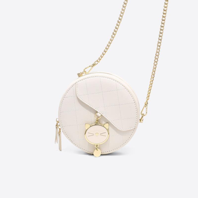 Bags Women's bags Cowhide messenger bags Premium sense Versatile small round bags Light luxury shoulder bags Fashion chain bags