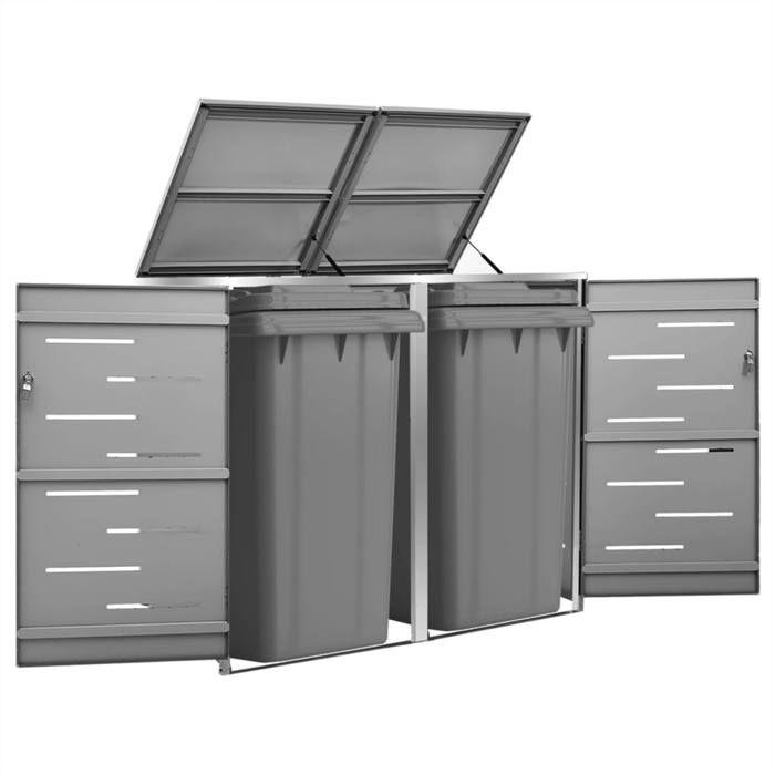 VidaXL Abri pour deux poubelles 138x77,5x115,5 cm Inox, Acier inoxydable, Anthracite