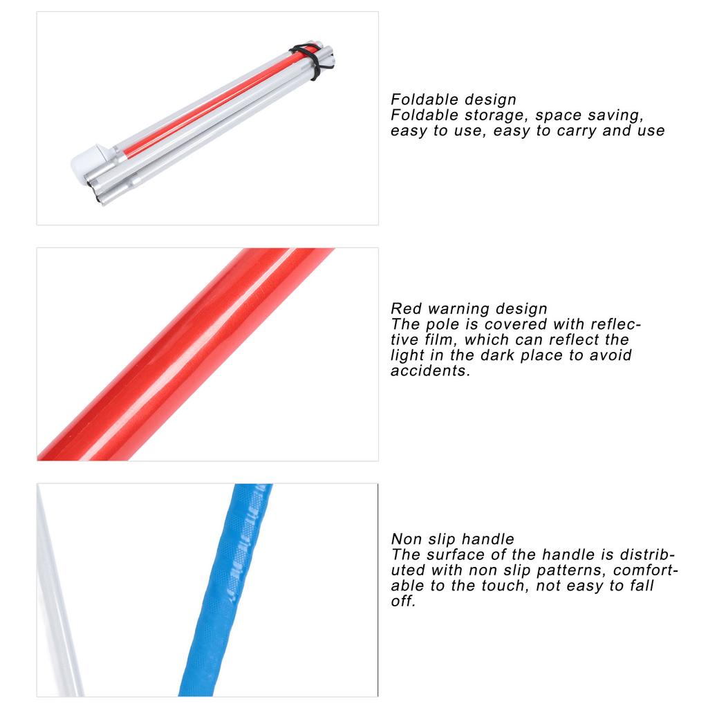 Folding Walking Pole Aluminum Alloy Collapsible Anti Slip Reflective Blind Cane Folds Down 5 Sections Walking Stick for Elderly Blue Red