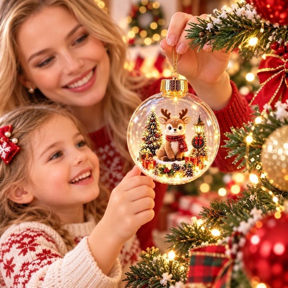 Transparent Glowing Xmas Pendant 2D Flat Holiday Tree Decoration Clear Acrylic Sphere Pet Lovers