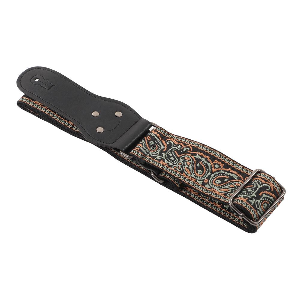 E-Gitarrengurt Verstellbarer Nylon Bestickter Schultergurt mit Rutschfester Schnalle Grün Braun