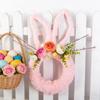 Easter Bunny Wreath for Front Door Yarn Wrap Rabbit Shaped Wreath with Artificial Flowers for Spring Porch Wall Window Decor