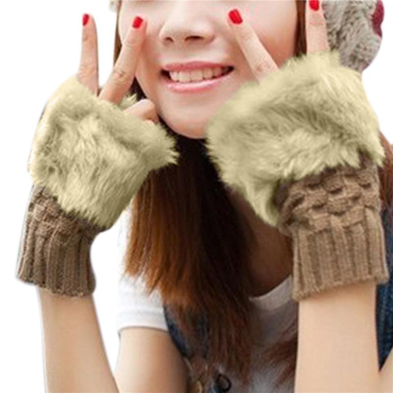 Women Gloves Stylish Fingerless Warm Winter Half Finger Mitten Ladies Faux Woolen Plush Wrist Warmer Glove Gift Ladies Gloves