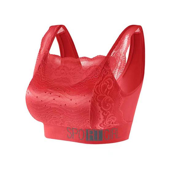 Women Fashion Breathable Wide Shoulder Straps V-shaped Beauty Back Anti Sagging Padded Sports Bra Lace Sweet Stitching Push Up Seamless Wireless Bra