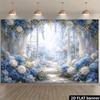 2D Floral Wedding Backdrop, Blue Hydrangea & White Flowers Party Background
