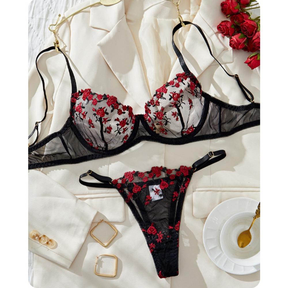 

Черное вышитое цветочное сексуальное нижнее белье тонкий бюстгальтер французский ультратонкий сексуальный комплект нижнего белья нишевый сетчатый бюстгальтер S