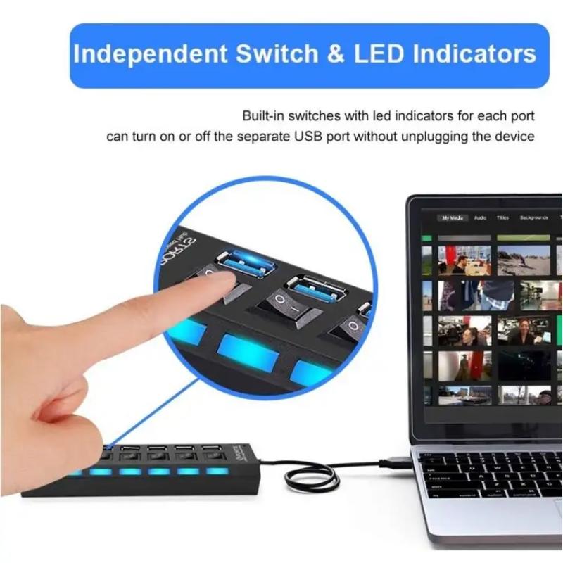 USB 2.0 HUB 4/7 Port Multiple Expander With ON/OFF Switch Multi USB Splitter Hub 4ports 7ports Adapter Computer Accessories