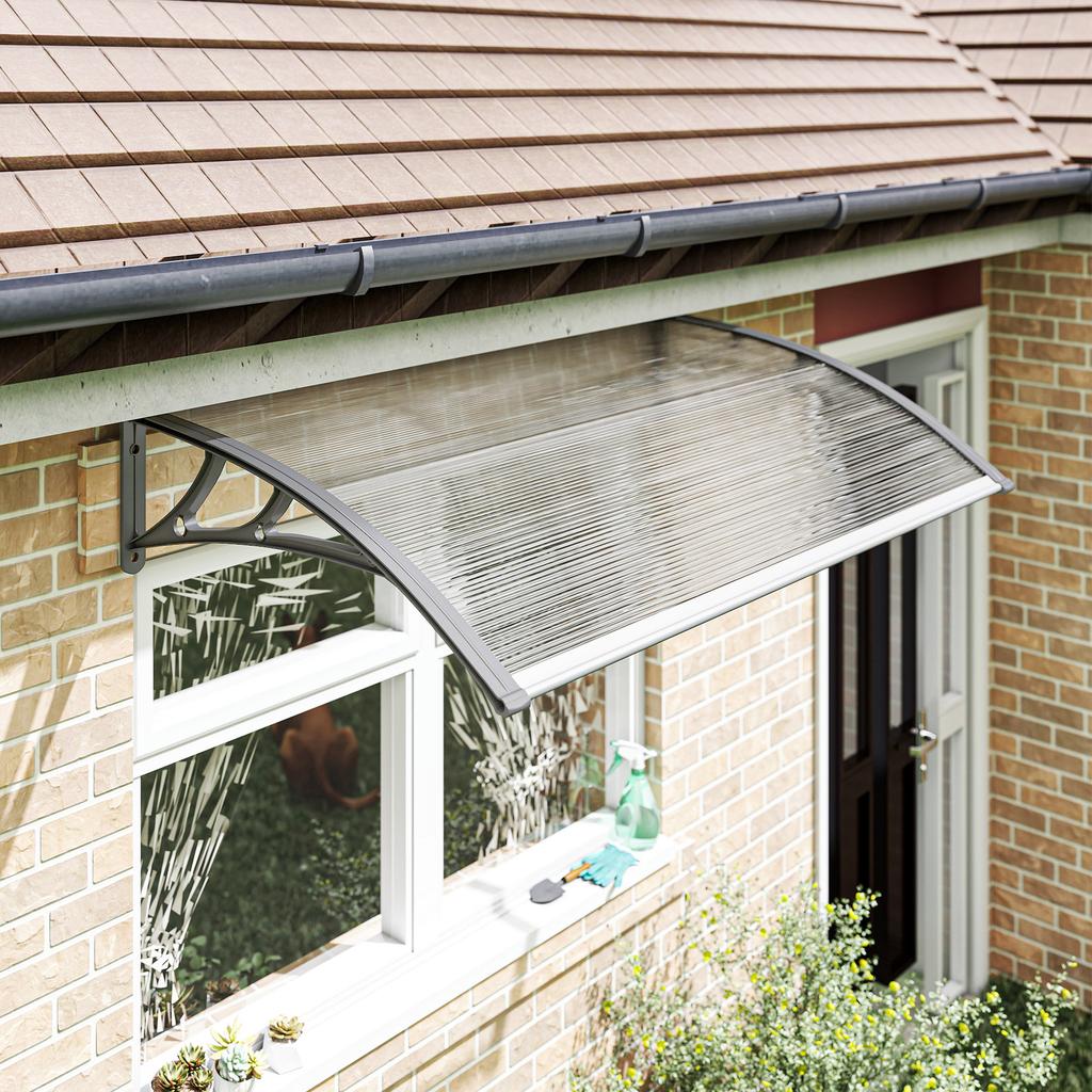 Front Door Canopy, Outdoor Awning, Rain Shelter, 110 X 60cm, Grey