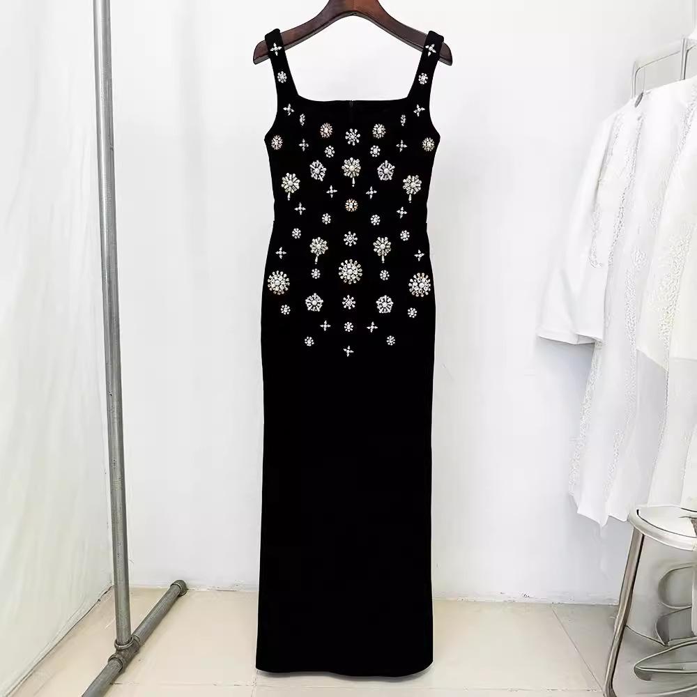 Elegant Rhinestone Beaded Ball Gown with Elastic Tank Skirt