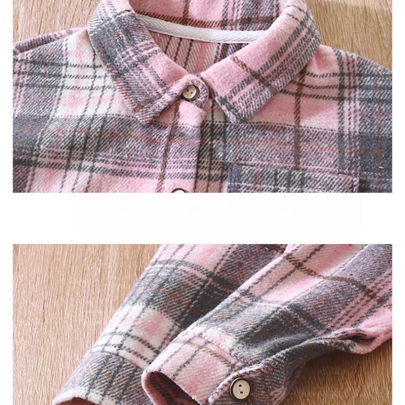 Chemise à carreaux à manches longues pour garçon - Cardigan aux couleurs rétro pour enfant - Nouveau manteau à revers pour fille