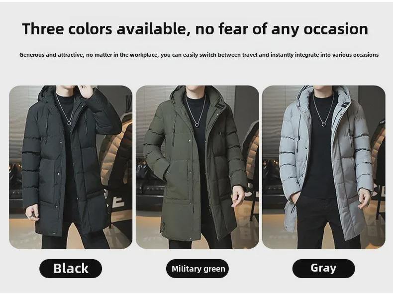 Men's Mid-Length Hooded Cotton-Padded Jacket - Solid Color Winter Coat