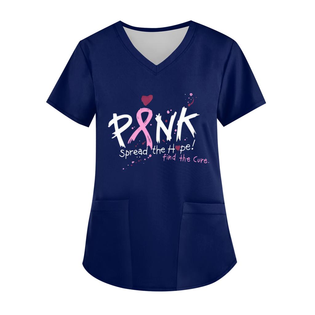 Women's V-Neck Short-Sleeve Pocketed Top With Side Slit