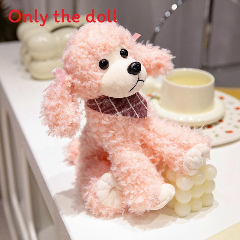 

Plush Poodle Dog Toy With Checkered Scarf Design For Kids And Collectors рожевий