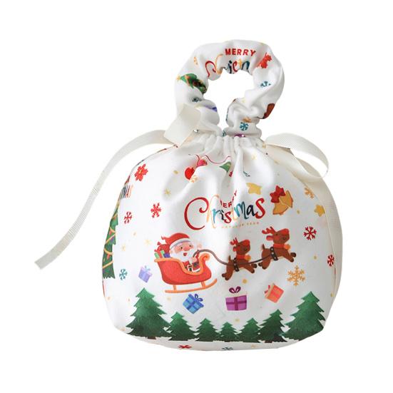Christmas Gift Bag with Drawstring Reusable Candy Bag for Treats Cookie Goodies Xmas Eve Fruit Storage Bag with Santa Snowman Deer Doll