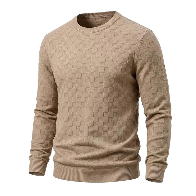 Men S Checkerboard Jacquard Crew Neck Long Sleeve Knit Pullover Sweater