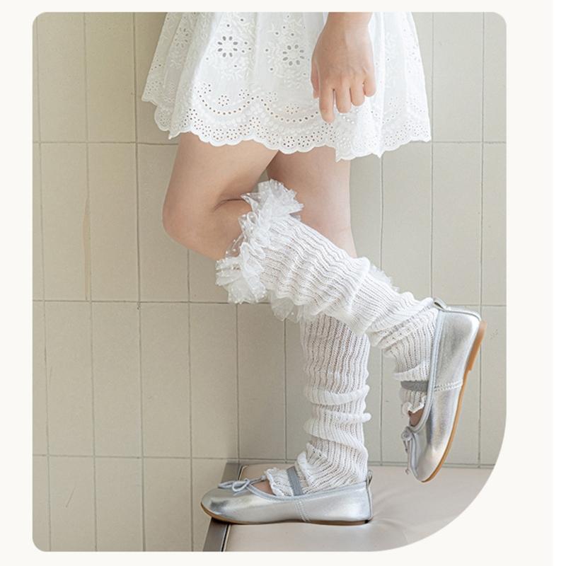 Breathable Cotton Lace Socks for Kids Age 3-13 Years Soft & Comfortable Elastic Leg Warmer with Dot Tulle