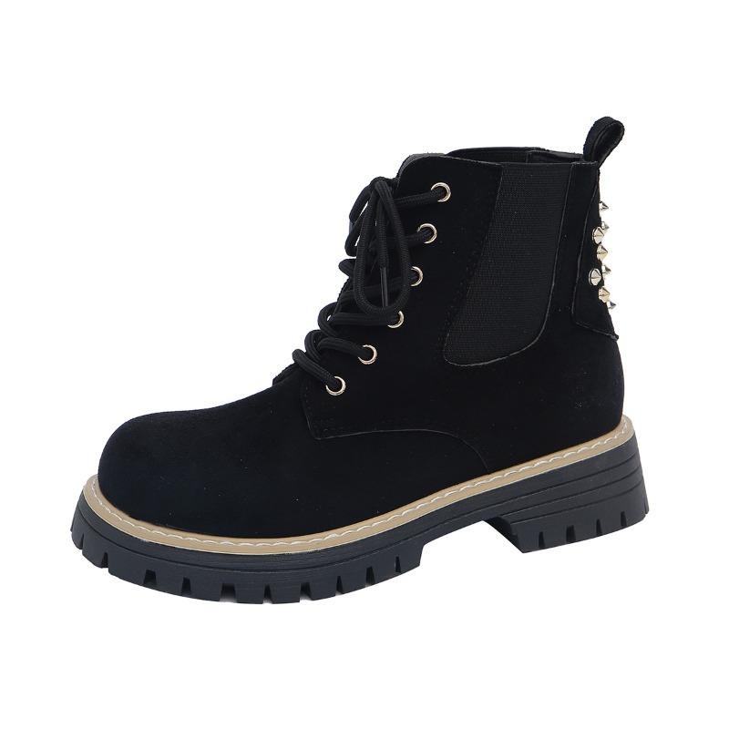 Round Toe Lace-up Muffin Suede Plus Size Booties 2025 Winter Thick Heel British Style Martin Boots for Women