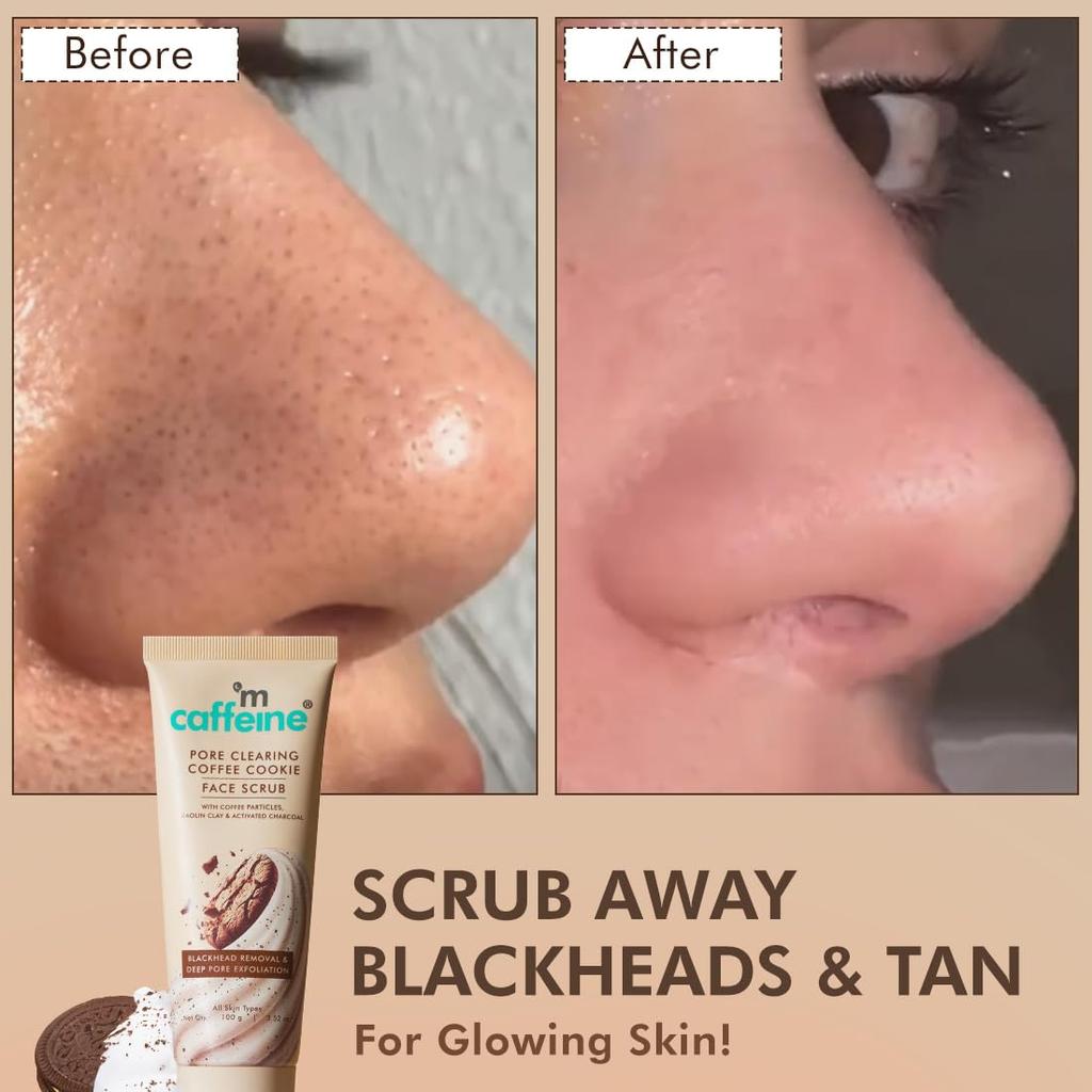 mCaffeine Pore Clearing Coffee & Cookie Face Scrub With 4.5% Exfoliants Walnut Charcoal Clay For Smooth Clear Skin Women Men 100 G